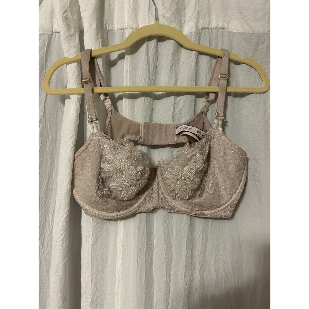 VICTORIA'S SECRET DREAM ANGELS PUSH-UP WITHOUT PADDING BRA 38D BEADED JEWEL LACE